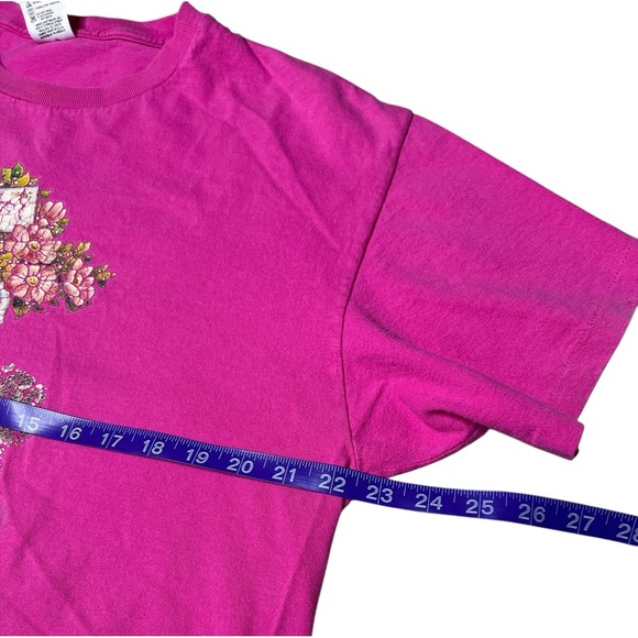 Vintage 90s Anvil Graphic Cat Floral Novelty Print Single Stitch T Shirt - Picture 7 of 10